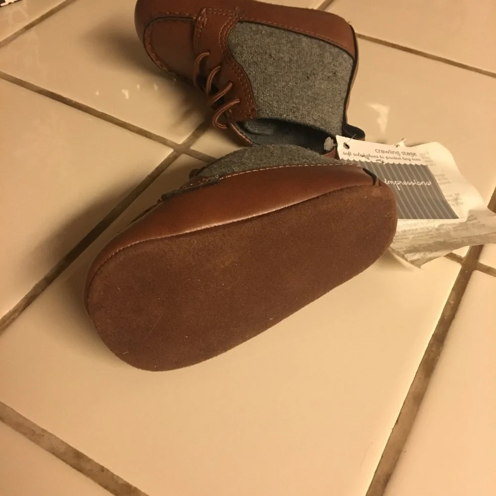 NWT First Impressions Baby Boy Crawling Shoes Stage 3 Brown Gray Soft Sole